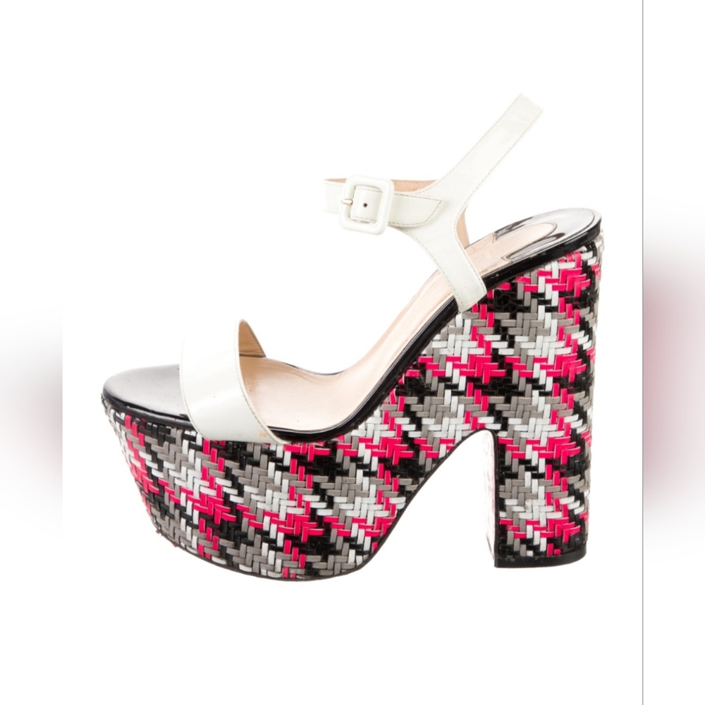 Christian LouboutinLeather Printed Platform Sandals, Size 9.5 IT 39.5